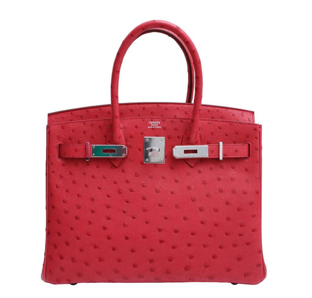 HermesBirkin 30 Ostrich Bougainvillea Bag