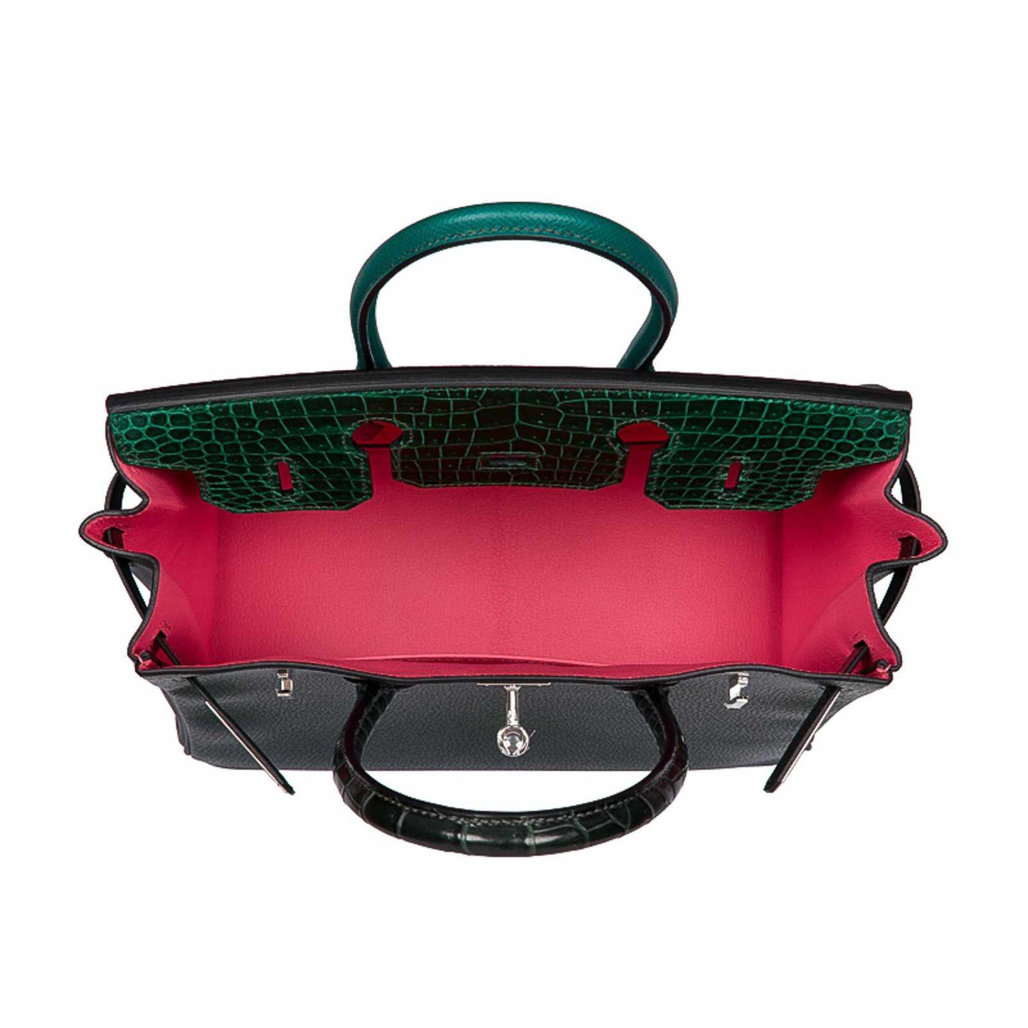 HermesBirkin 30 "Patchwork" Vert Fonce Vert Titen Emerald Chevre Clemence Box Calf Porosus Crocodile Palladium Hardware