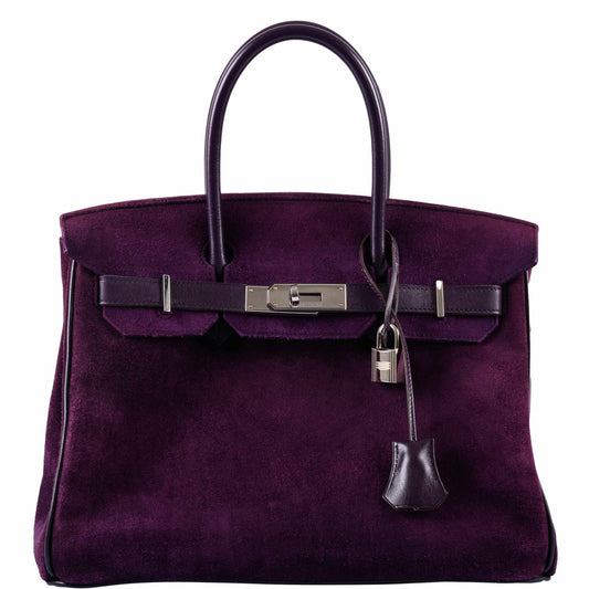 HermesBirkin 30 Raisin Veau Doblis Suede & Swift Palladium Hardware