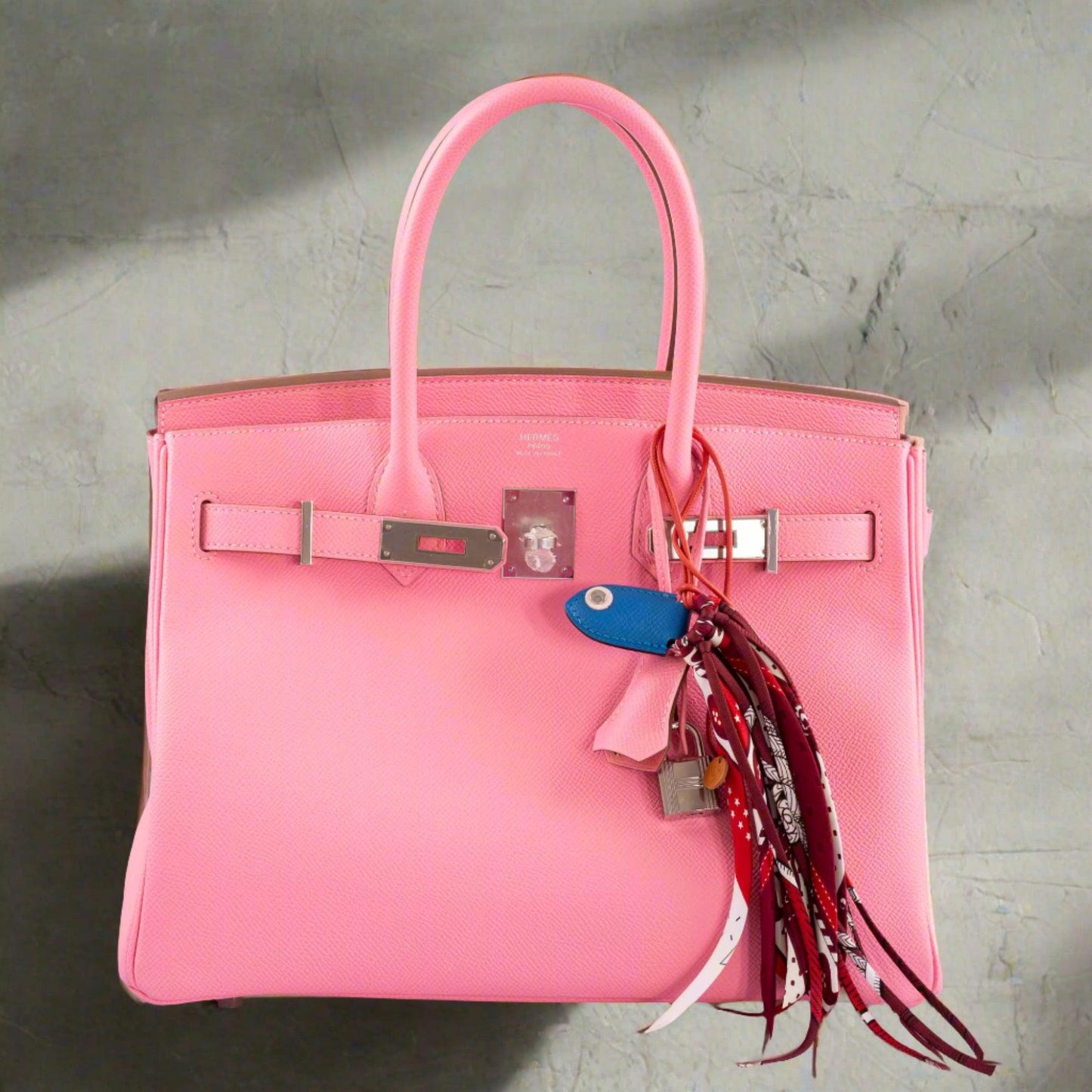 HermesBirkin 30 Rose Confetti Epsom Palladium Hardware