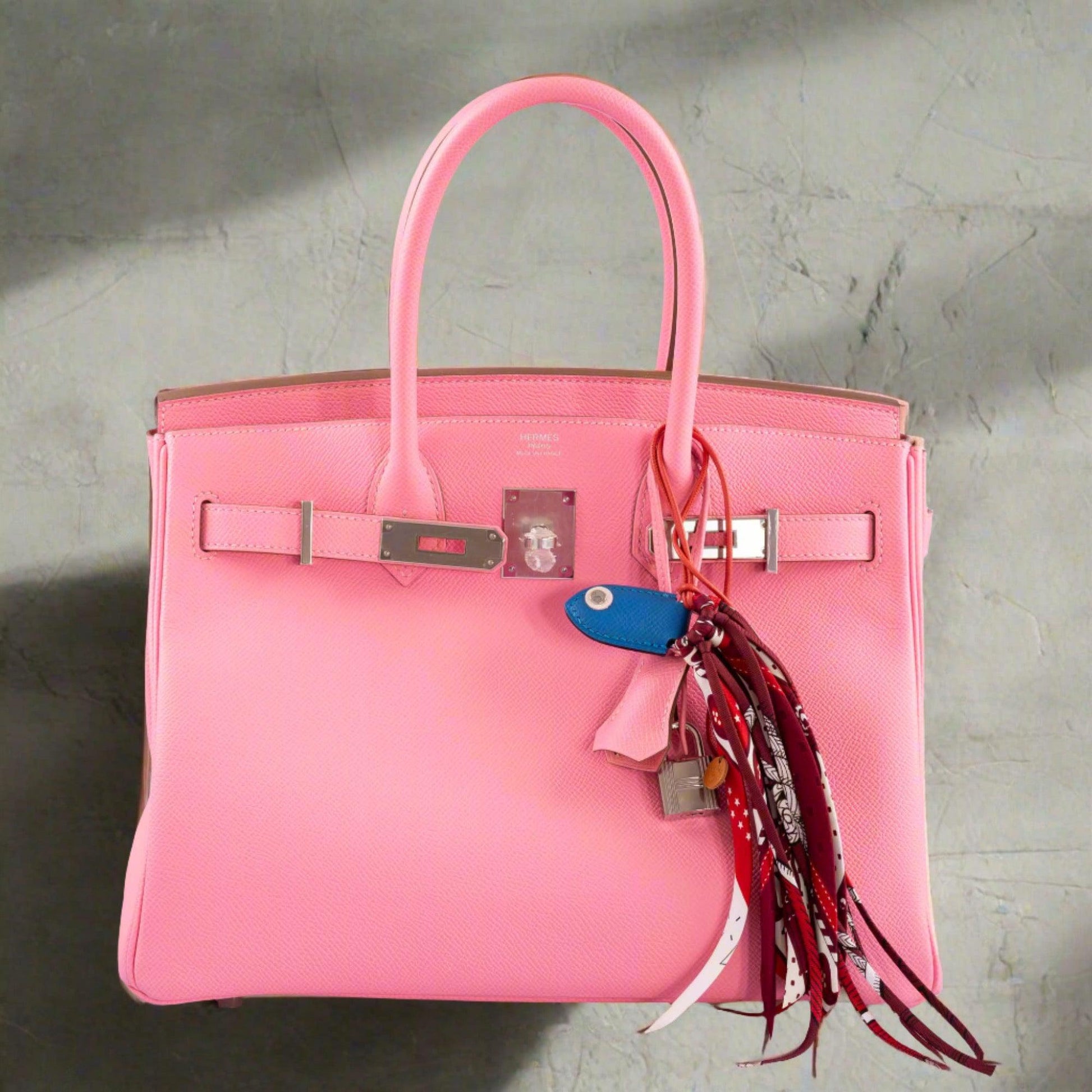 HermesBirkin 30 Rose Confetti Epsom Palladium Hardware