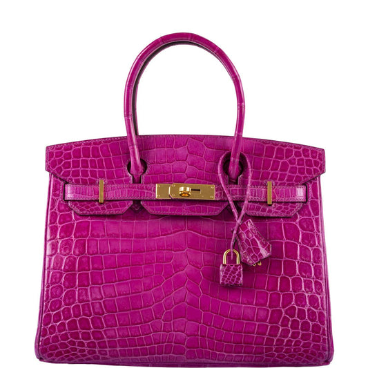 HermesBirkin 30 Rose Scheherazade Shiny Niloticus Crocodile Gold Hardware