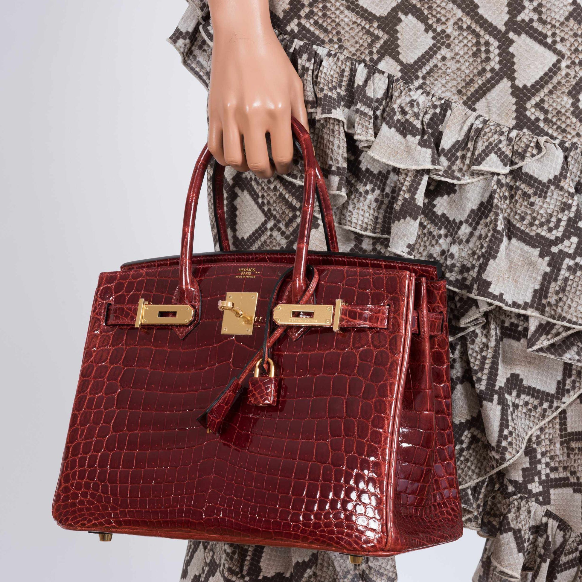 HermesBirkin 30 Rouge H Niloticus Crocodile Gold Hardware