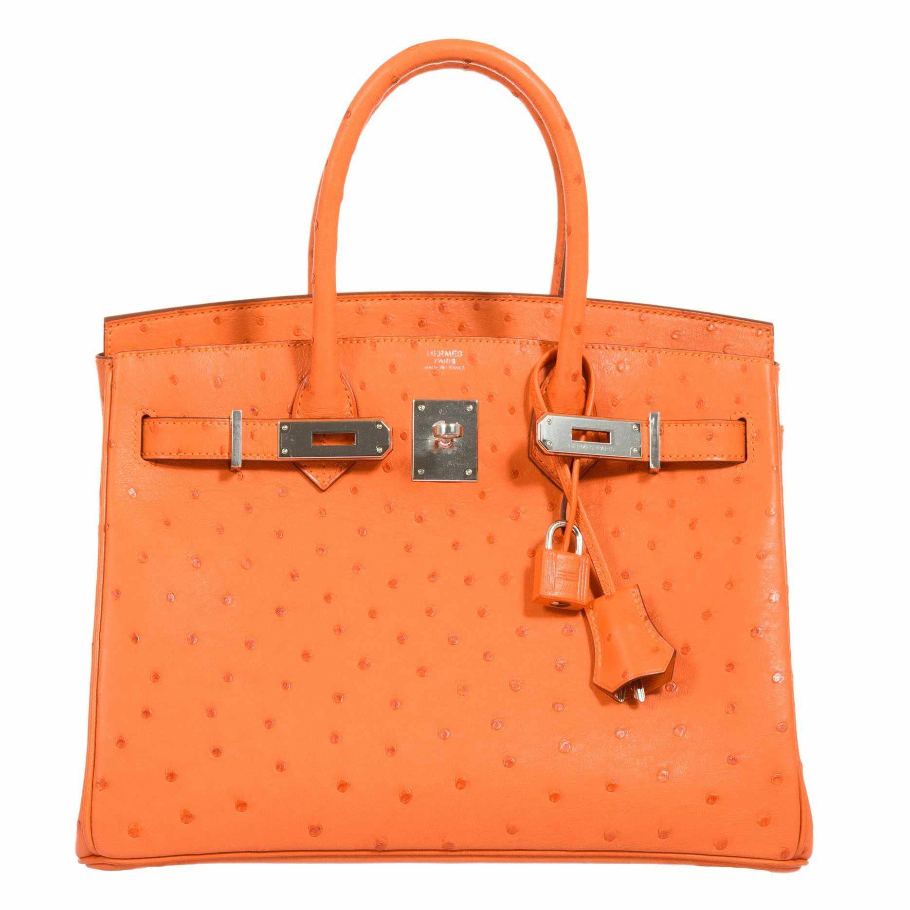HermesBirkin 30 Tangerine Ostrich Palladium Hardware