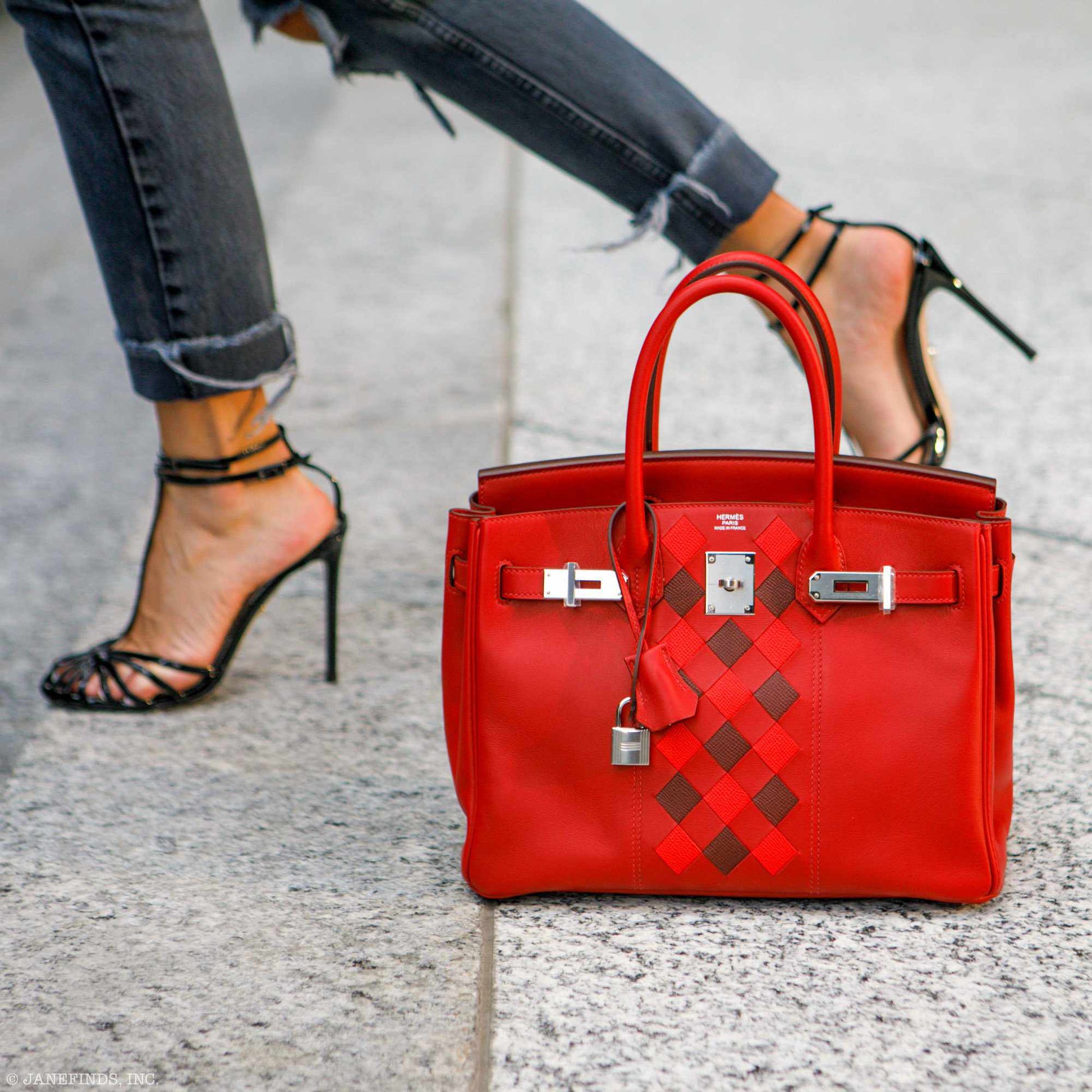 HermesBirkin 30 Tressage Rouge de Coeur Rouge H Swift & Epsom Palladium Hardware