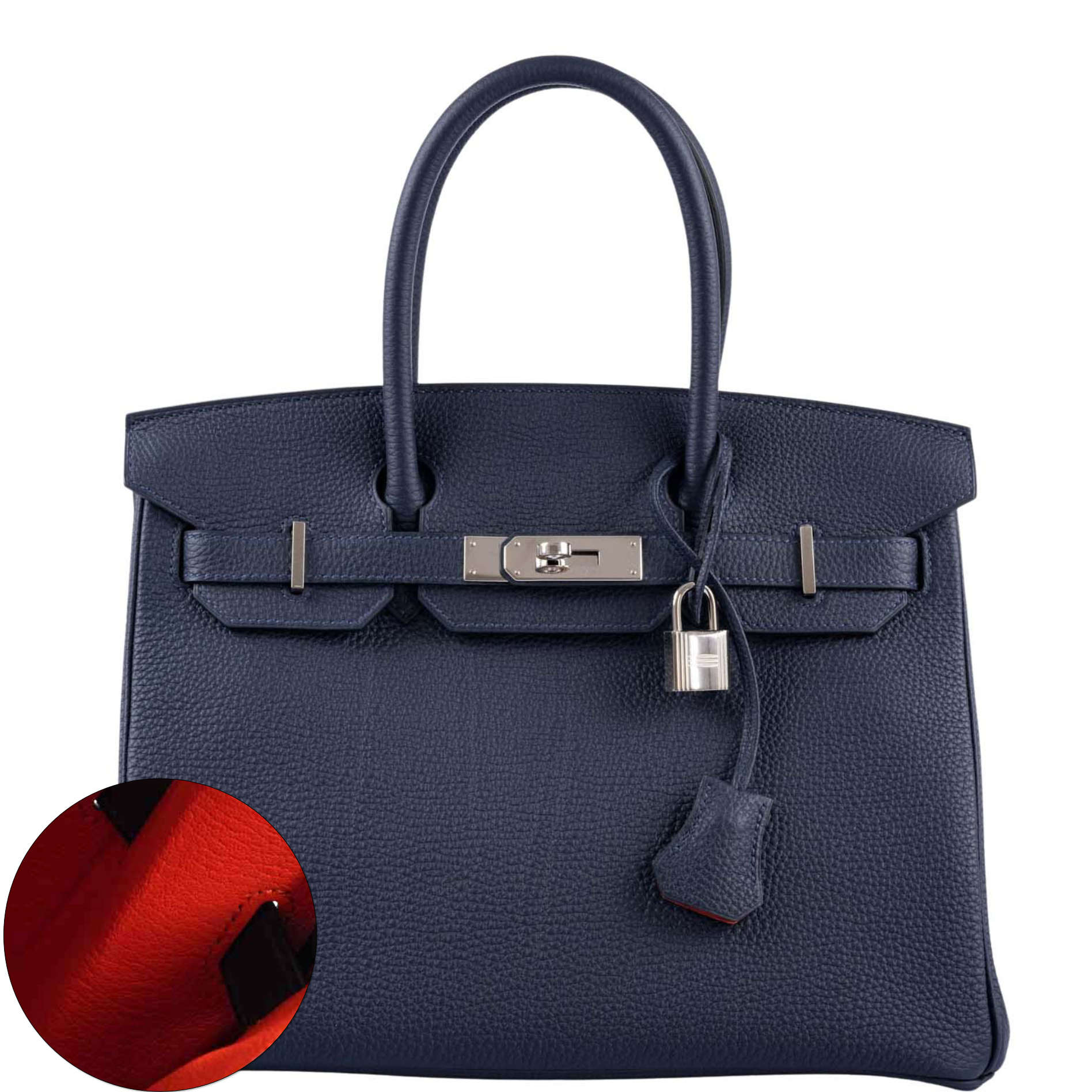 HermesBirkin 30 Verso Blue Nuit and Orange Poppy Togo Palladium Hardware