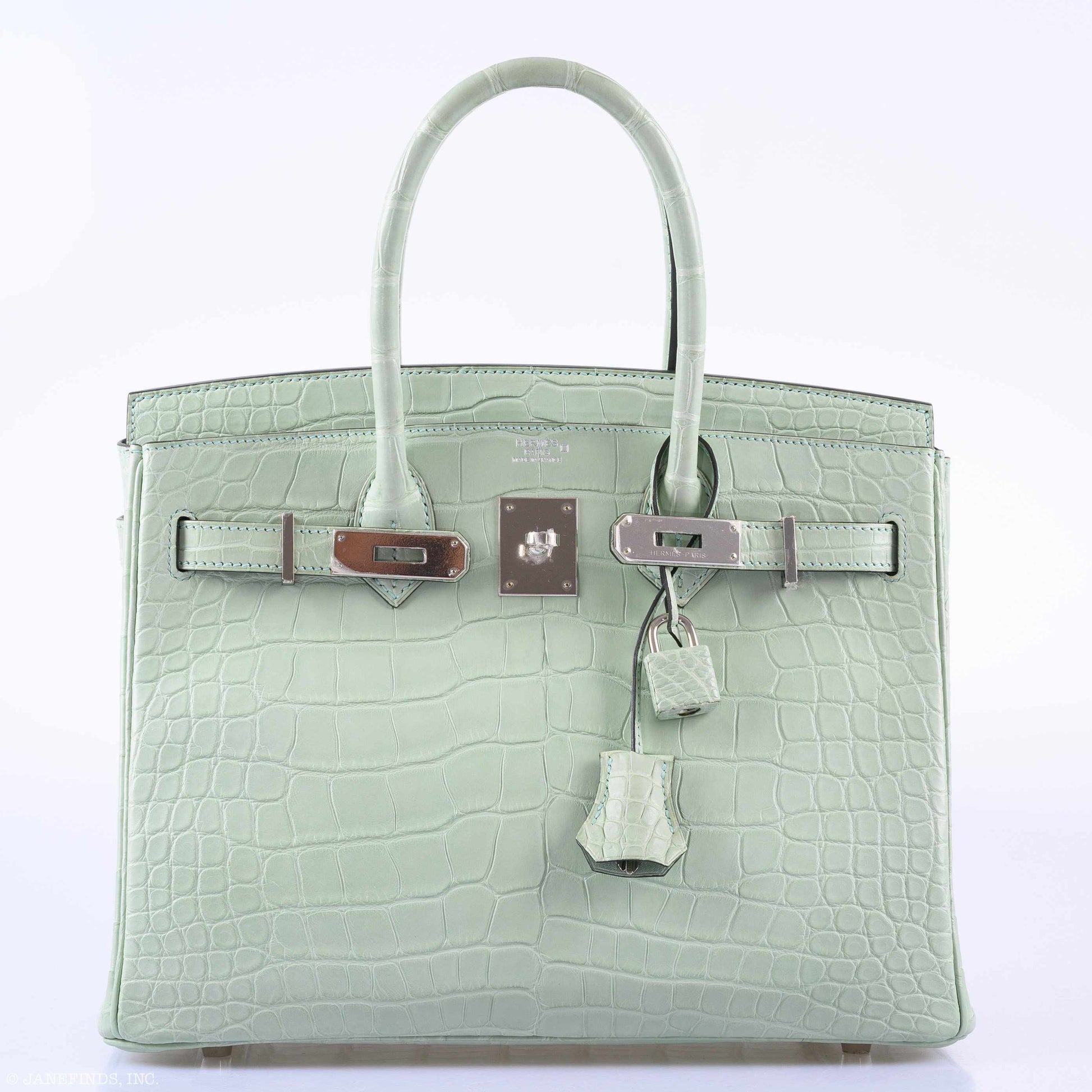 HermesBirkin 30 Vert D'Eau Matte Alligator Palladium Hardware