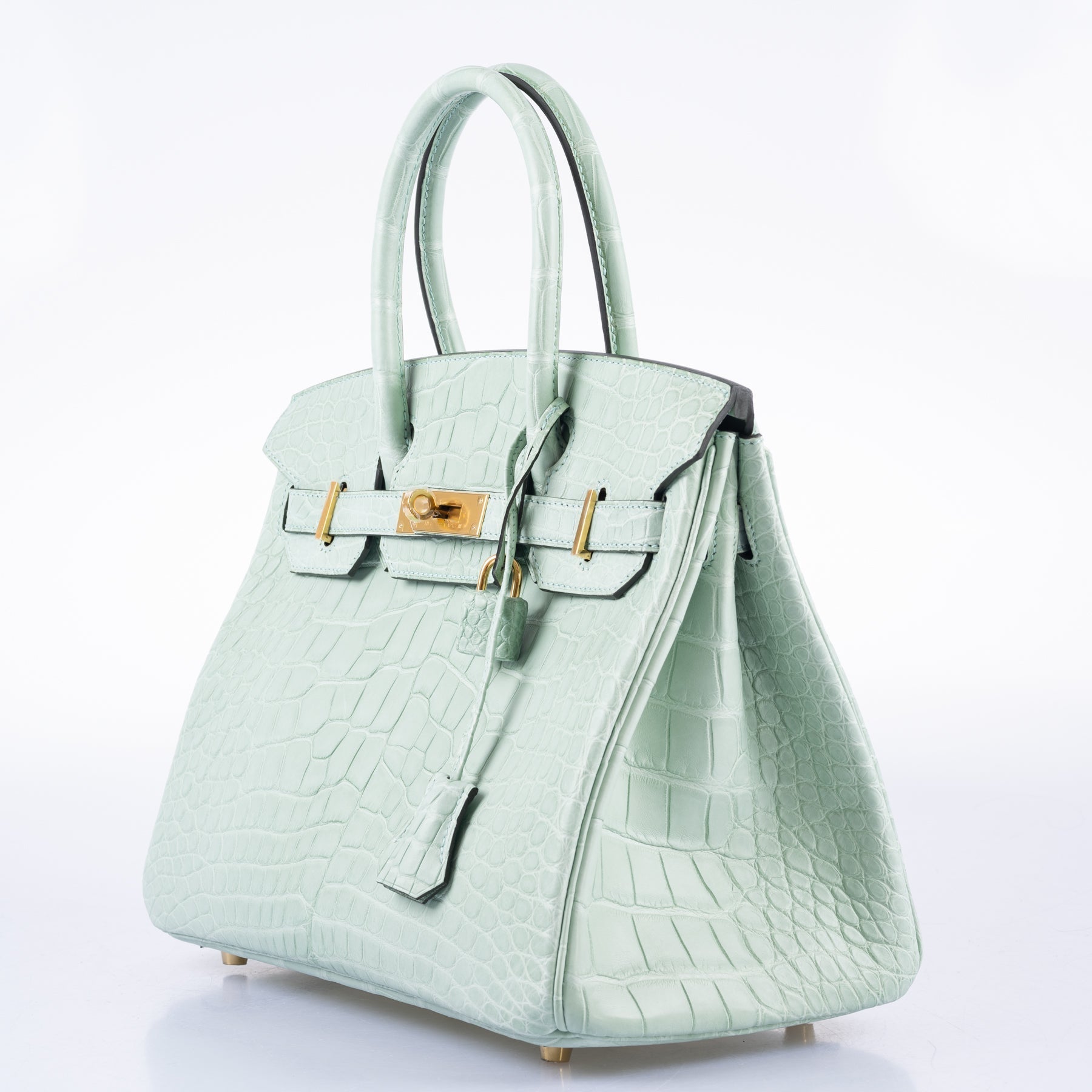 HermesBirkin 30 Vert D’eau Matte Alligator with Gold Hardware