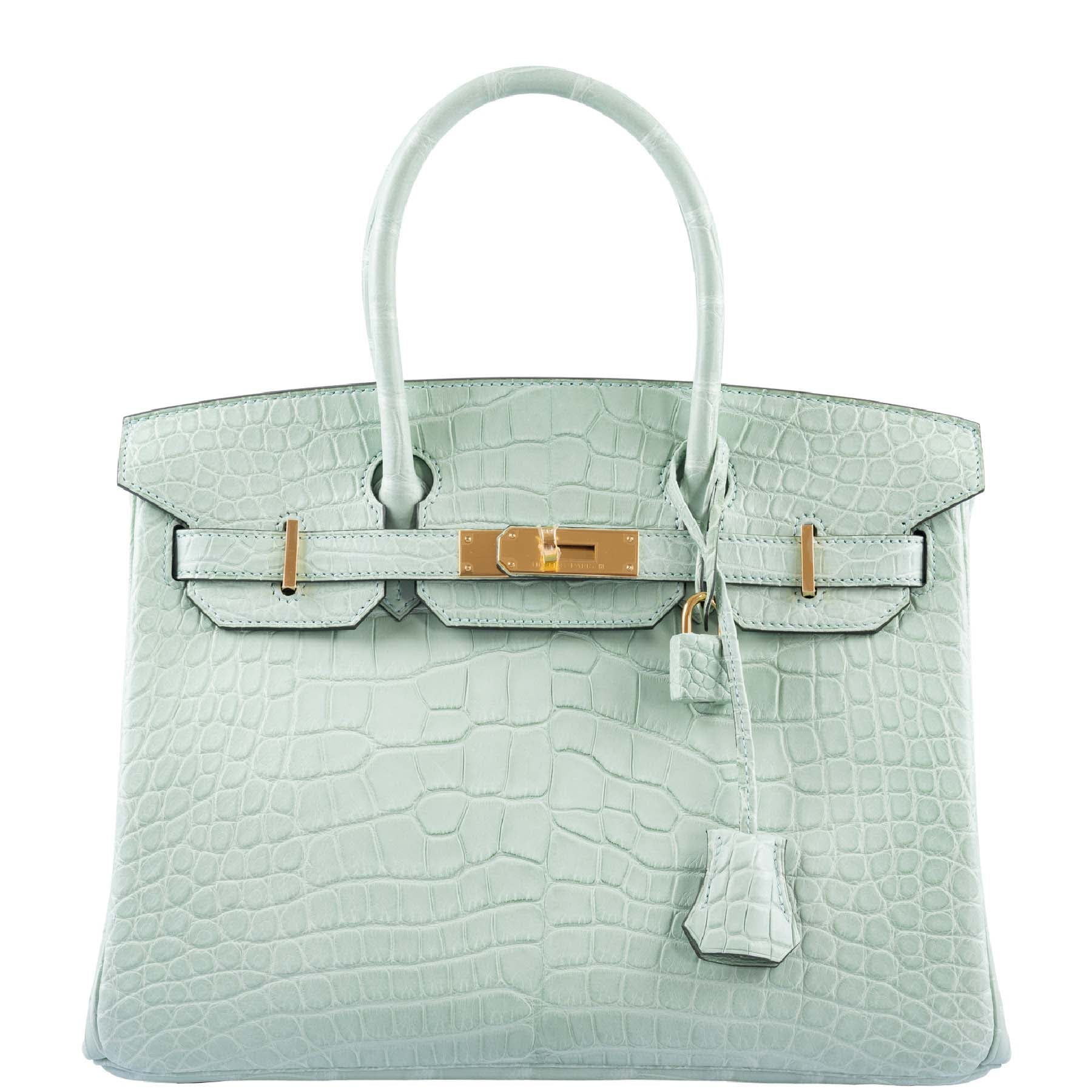 HermesBirkin 30 Vert D’eau Matte Alligator with Gold Hardware