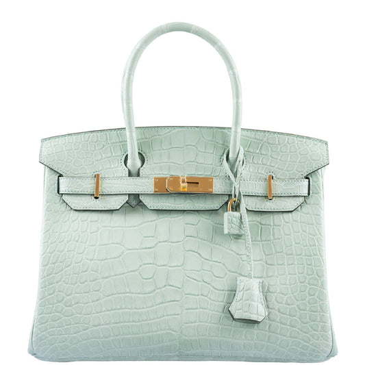 HermesBirkin 30 Vert D’eau Matte Alligator with Gold Hardware