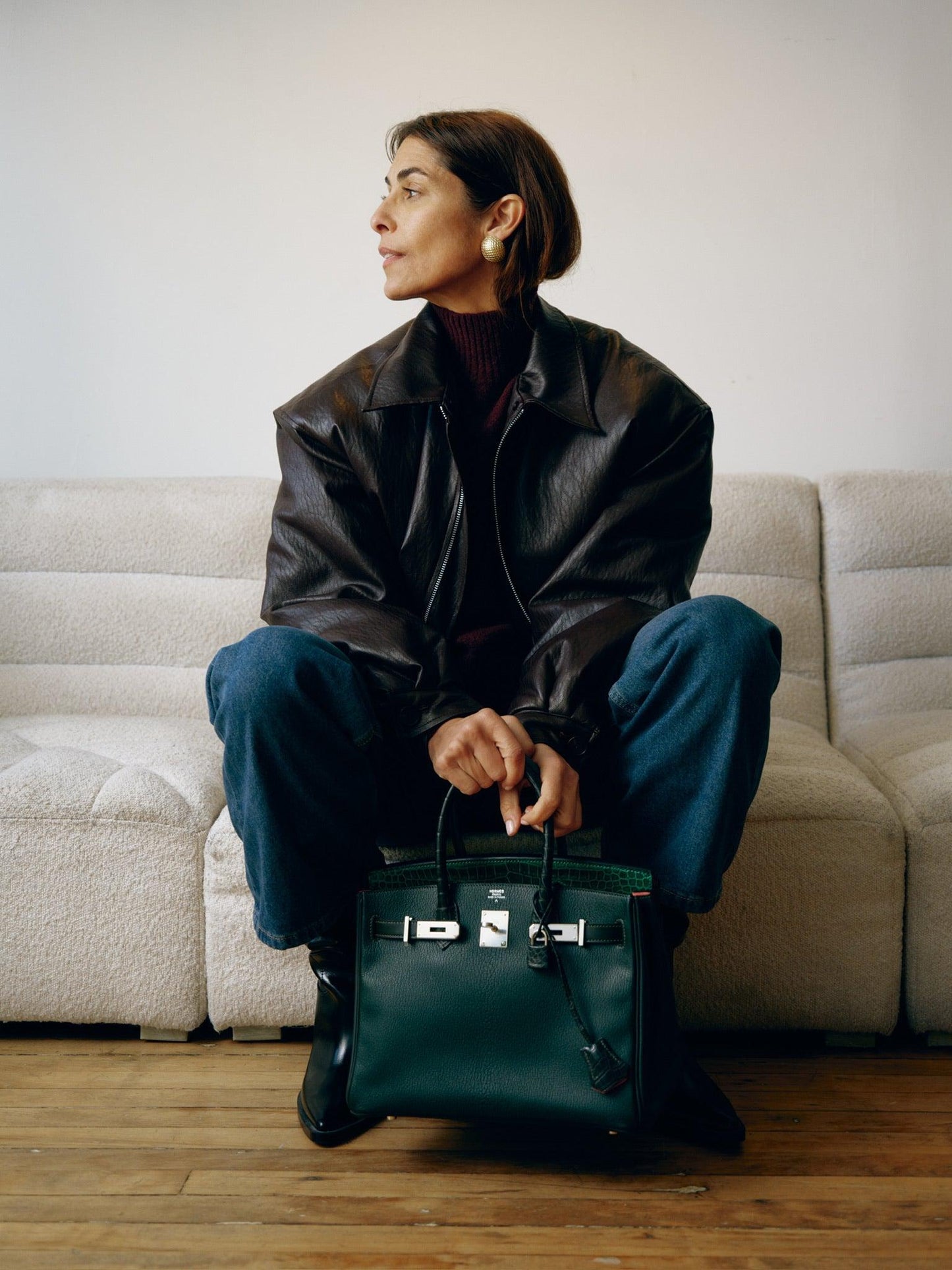 HermesBirkin 30 Vert Emerald Porosus Crocodile, Vert Titien and Rose Azalée Patchwork Palladium Hardware