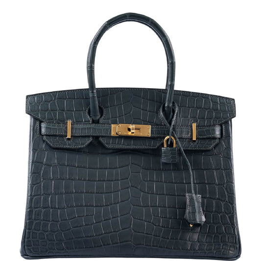 HermesBirkin 30 Vert Foncé Matte Niloticus Crocodile Gold Hardware