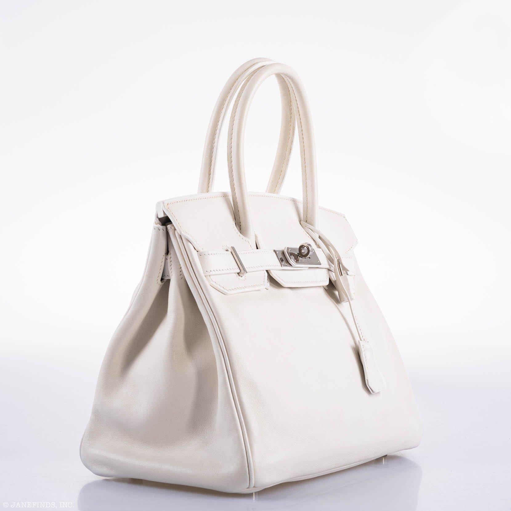 HermesBirkin 30 White Swift with Palladium Hardware - 2007, K Square