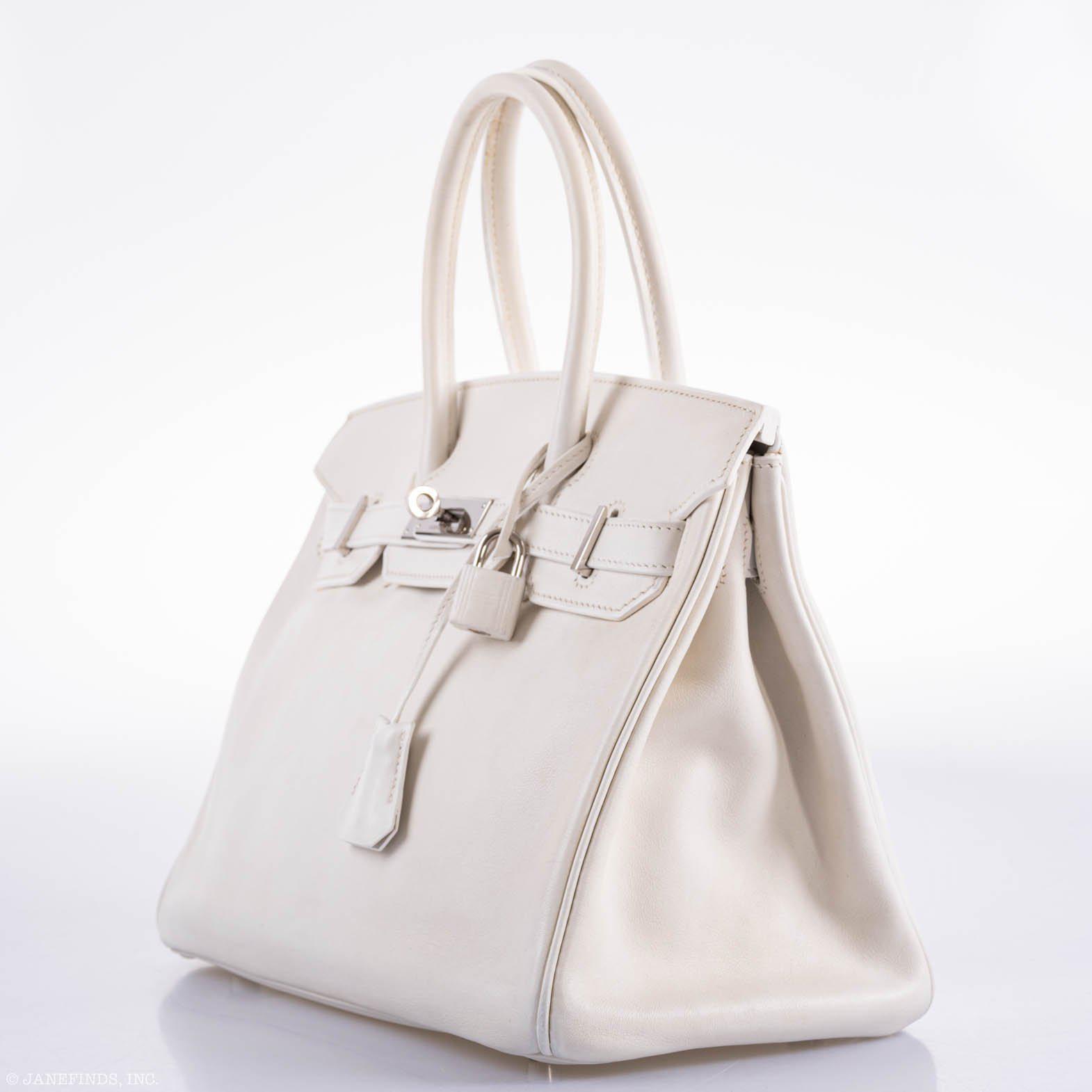 HermesBirkin 30 White Swift with Palladium Hardware - 2007, K Square
