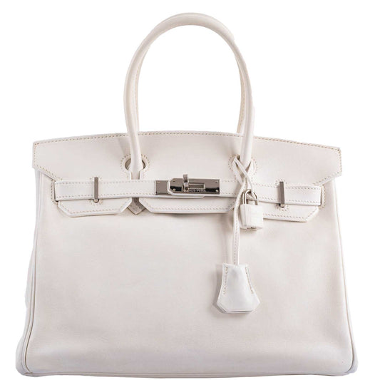 HermesBirkin 30 White Swift with Palladium Hardware - 2007, K Square