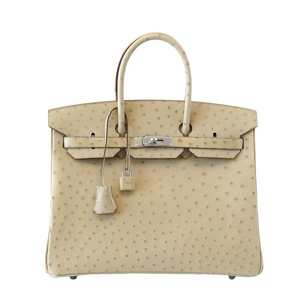HermesBirkin 35 Ostrich Parchemin Bag PHW
