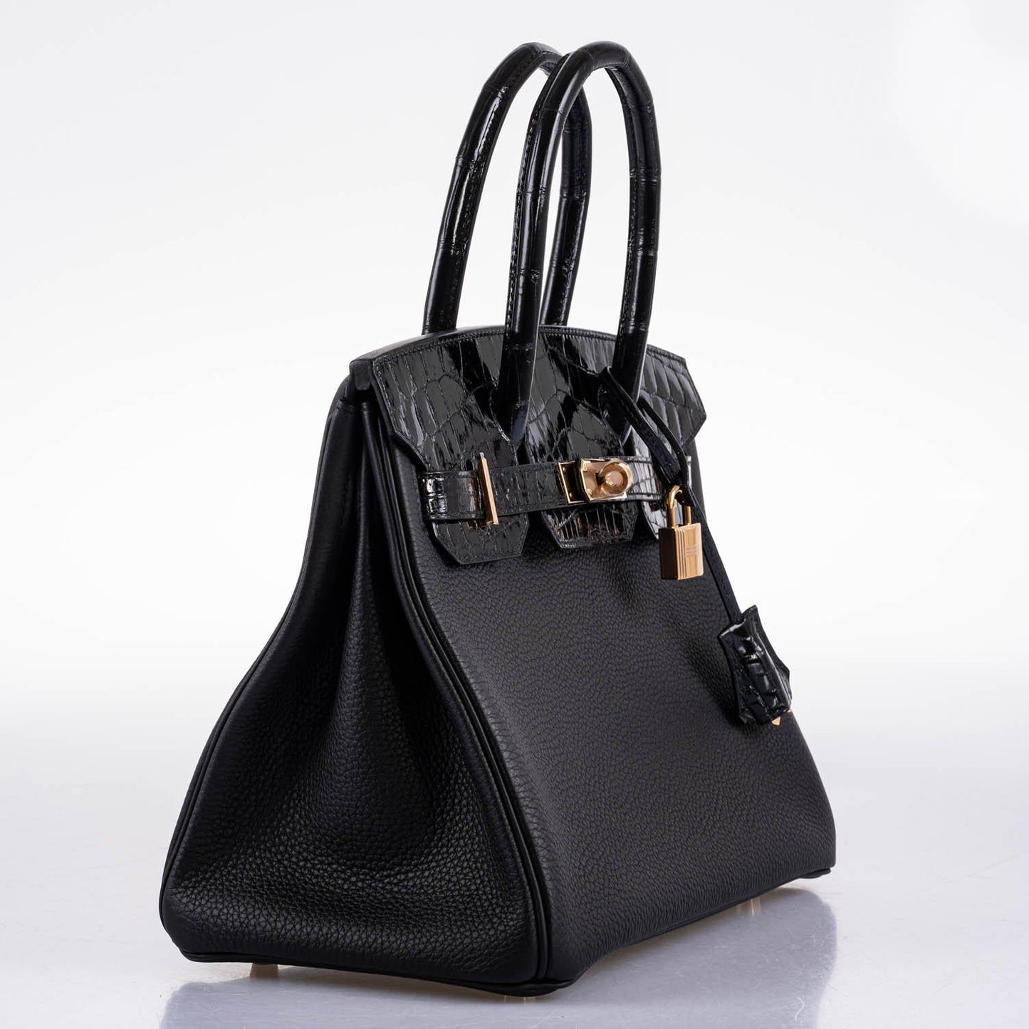 HermesBirkin Touch 30 Black Novillo & Niloticus Crocodile Rose Gold Hardware - 2020, Y