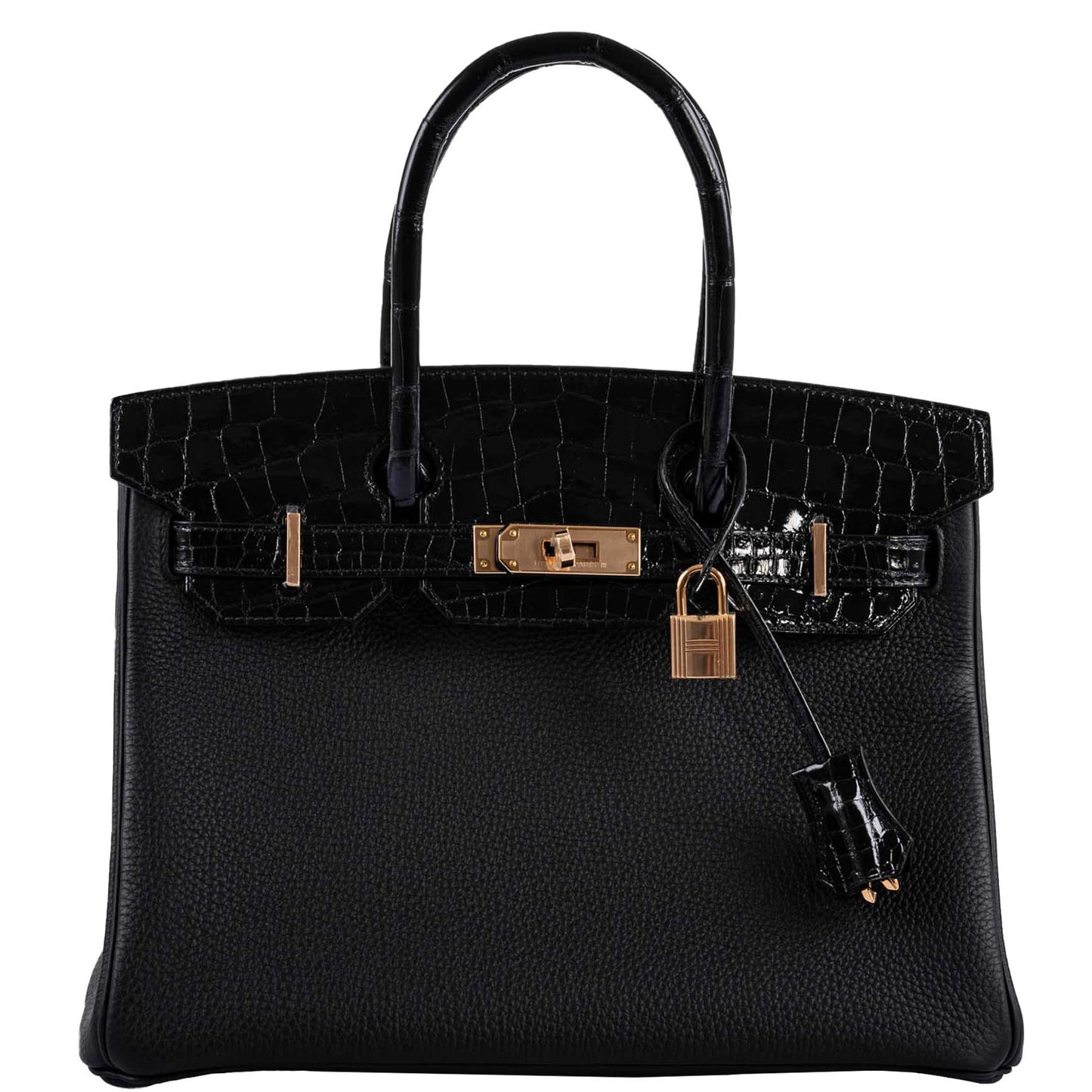 HermesBirkin Touch 30 Black Novillo & Niloticus Crocodile Rose Gold Hardware - 2020, Y