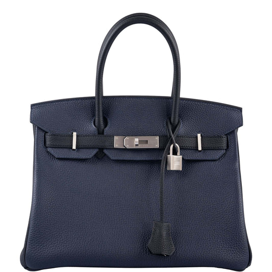HermesHSS Birkin 30 Blue Nuit & Black Togo Brushed Palladium Hardware