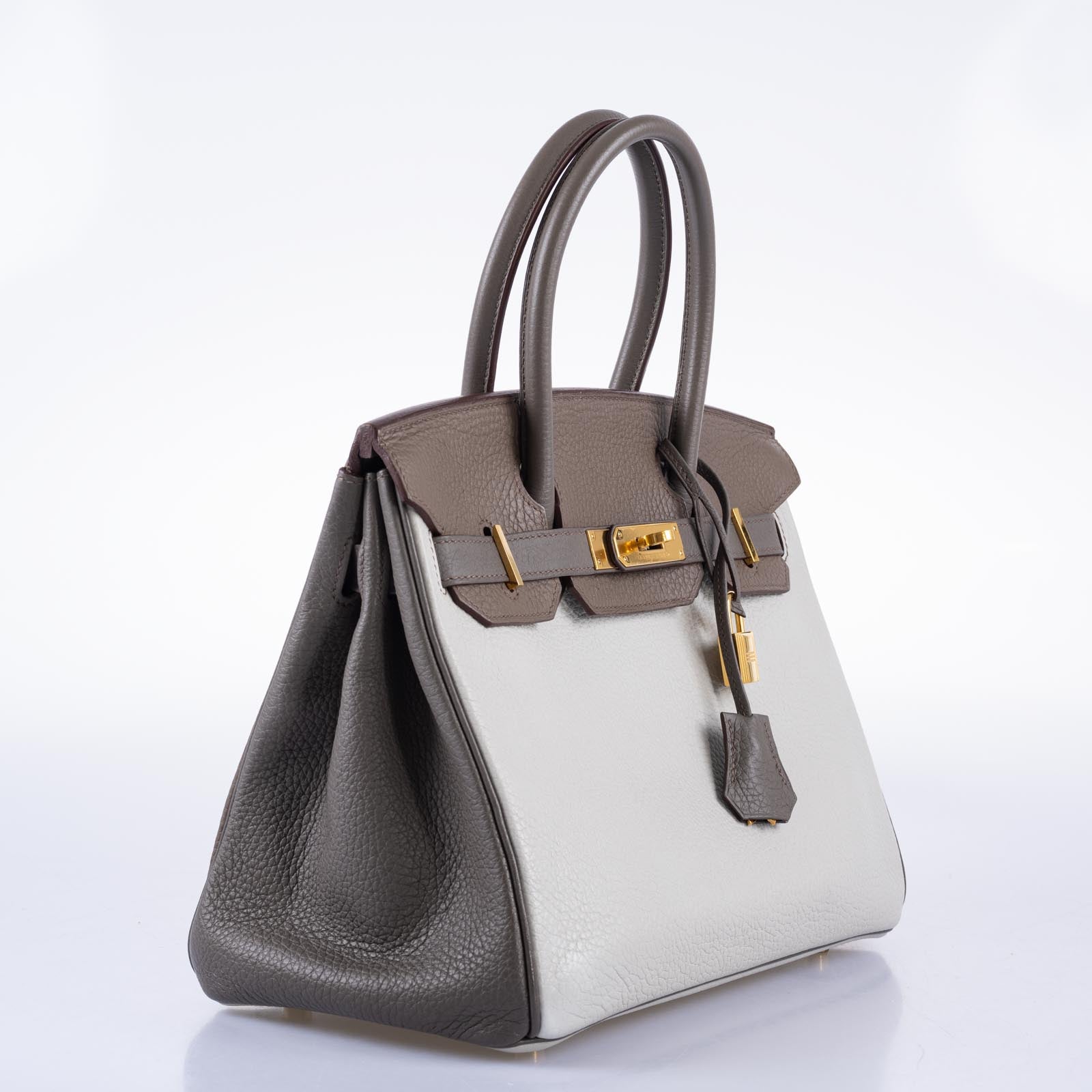 HermesHSS Birkin 30 Etain, Gris Perle and Etoupe Clemence Gold Hardware