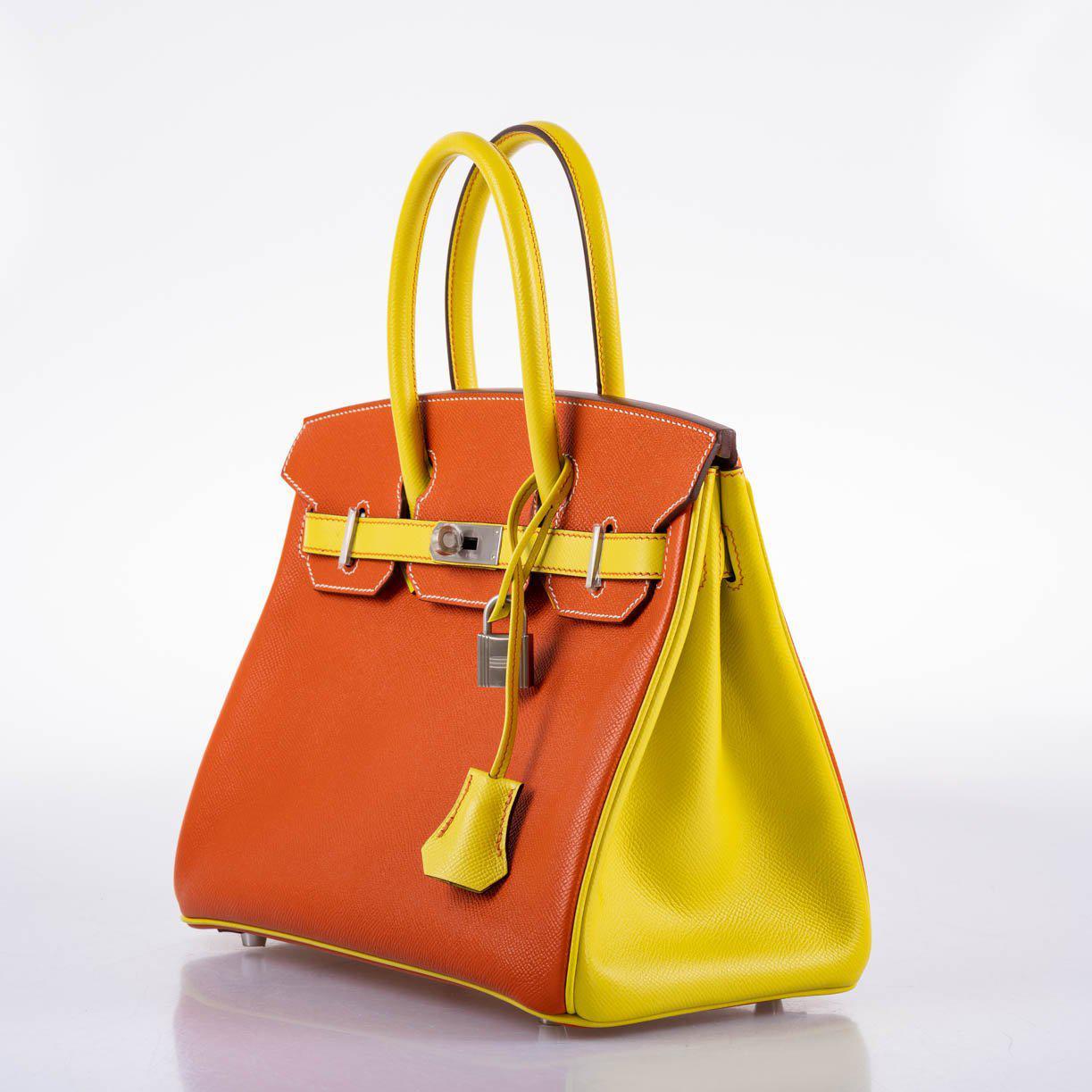HermesHSS Birkin 30 Feu & Lime Epsom with Brushed Palladium Hardware - 2013, Q Square