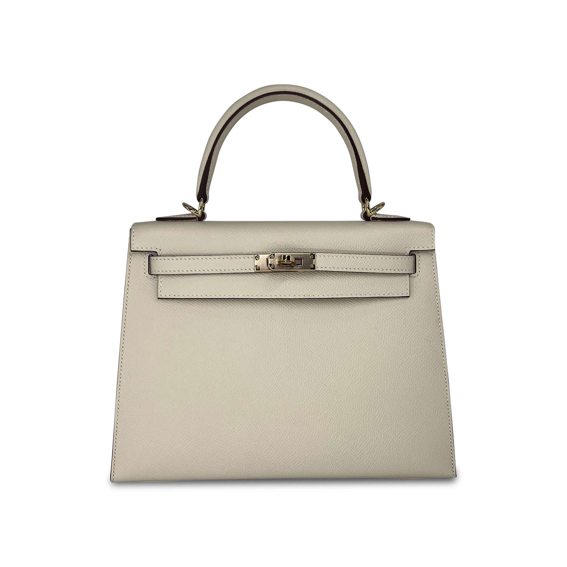   Luxury Hermes Kelly Craie Epsom leather designer bag K25 GHW