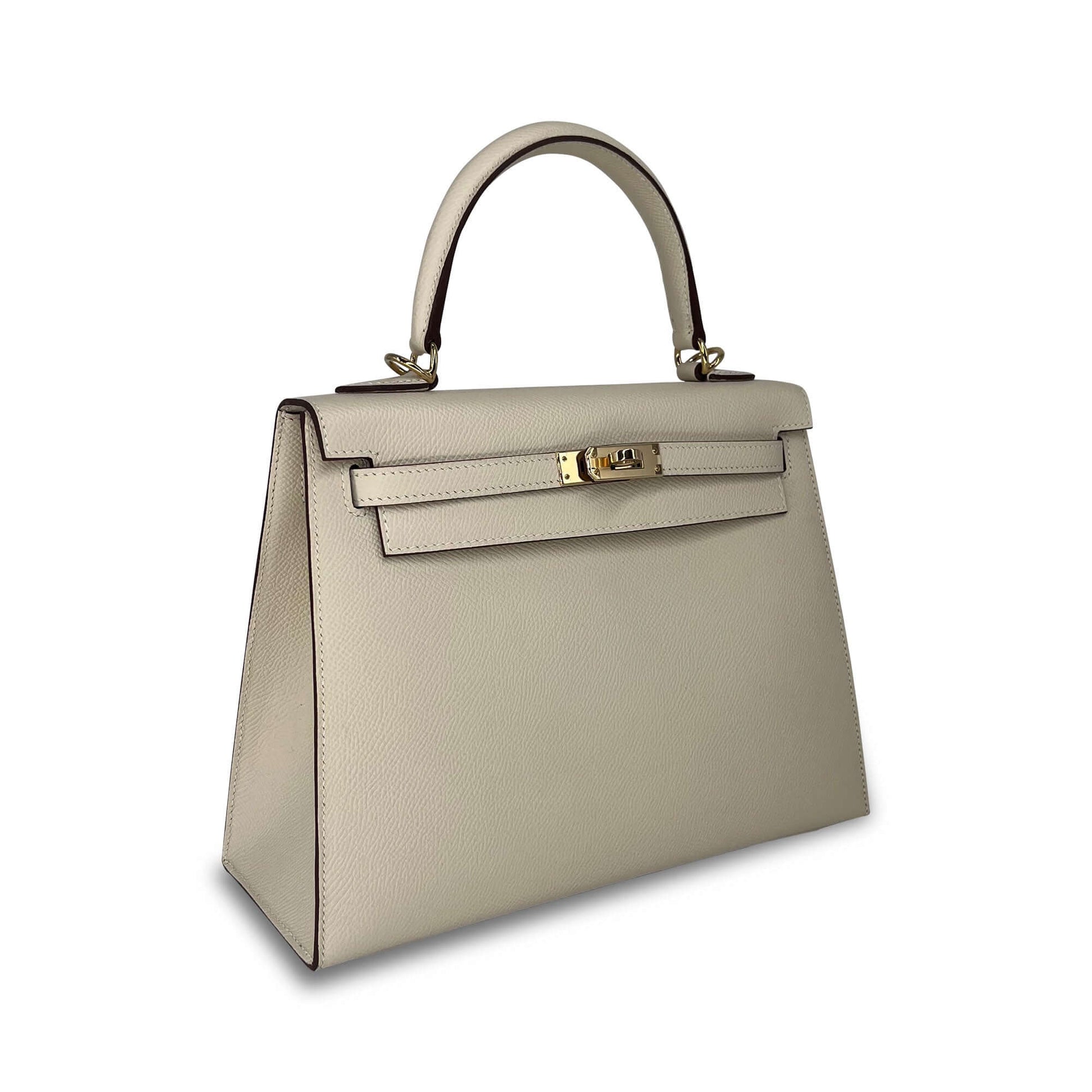   Luxury Hermes Kelly Craie Epsom leather designer bag K25 GHW