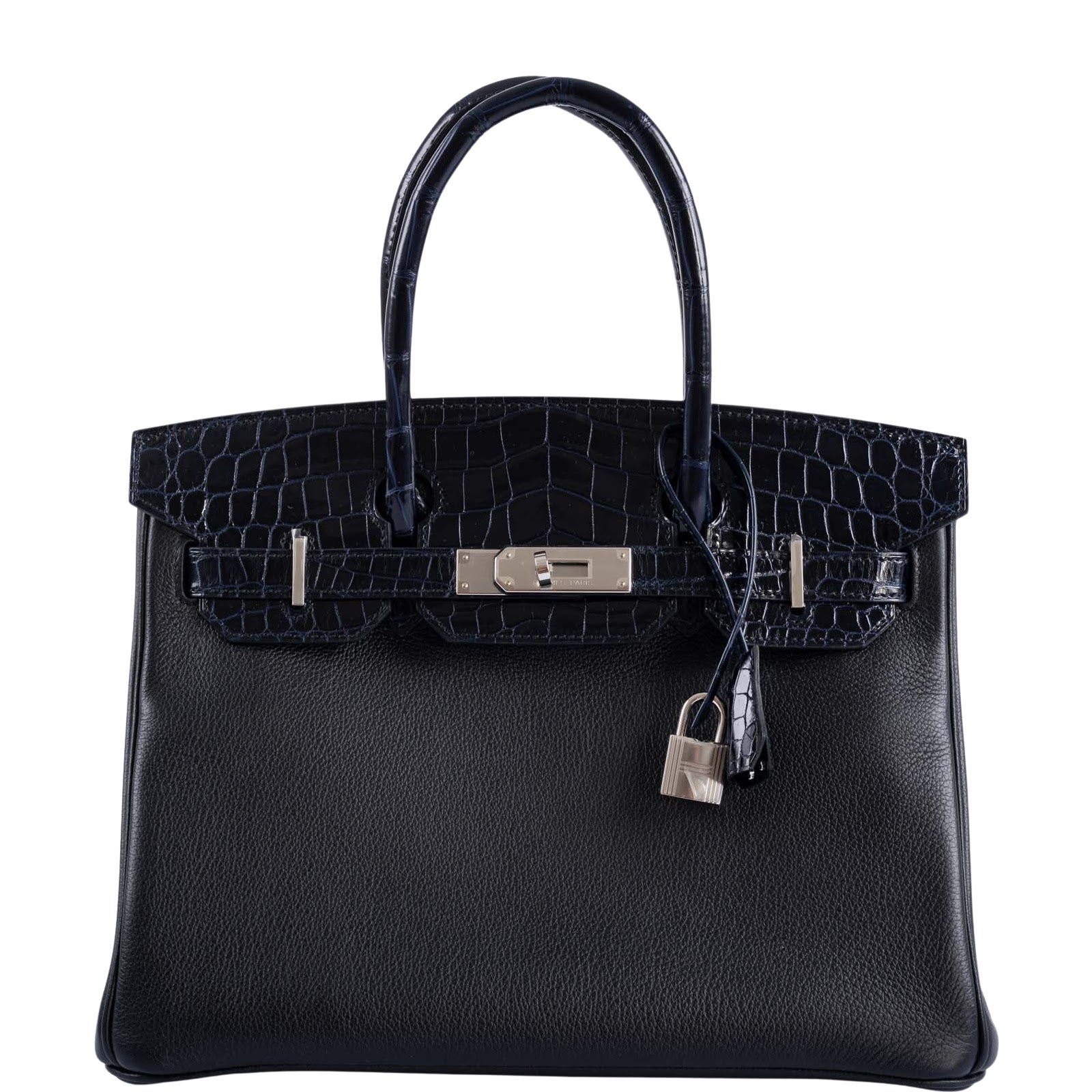 HermesTouch Birkin 30 Shiny Bleu Marine Nilo Crocodile and Black Novillo Palladium Hardware
