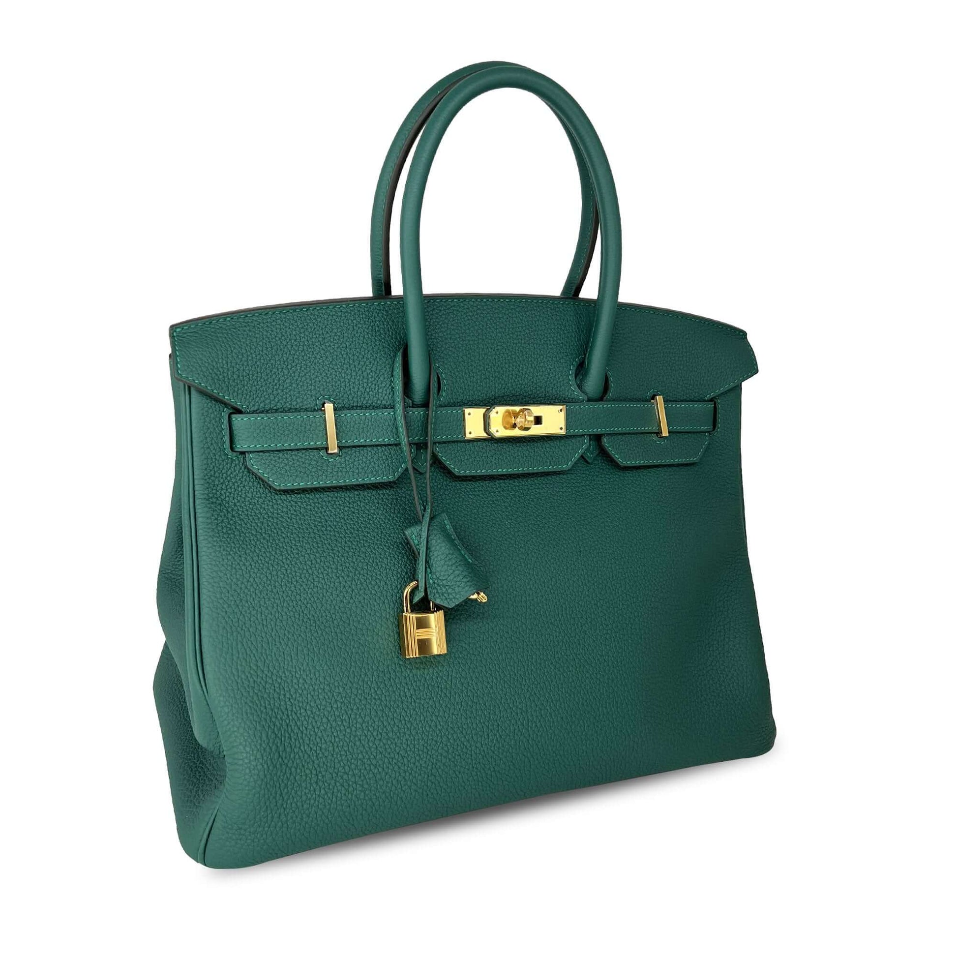   Luxury Hermes Birkin Malachite Togo Designer Bag B35 GHW