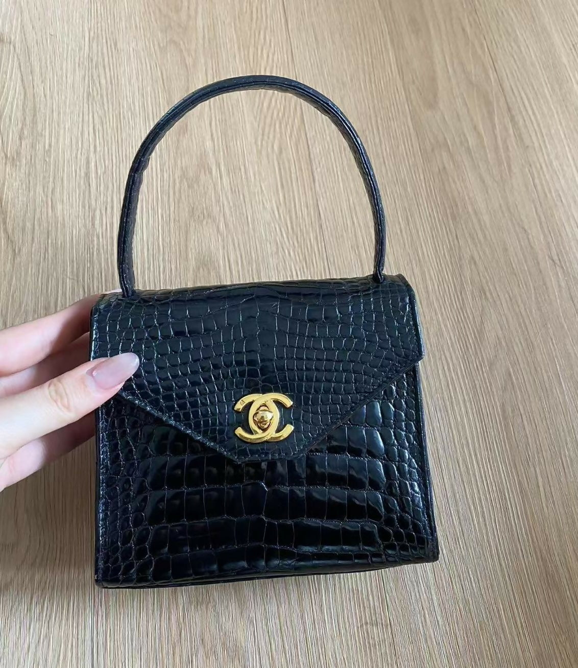Chanel Black Crocodile Top Handle Kelly Bag