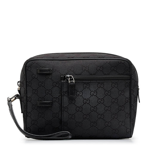 Gucci Black Leather Canvas Clutch