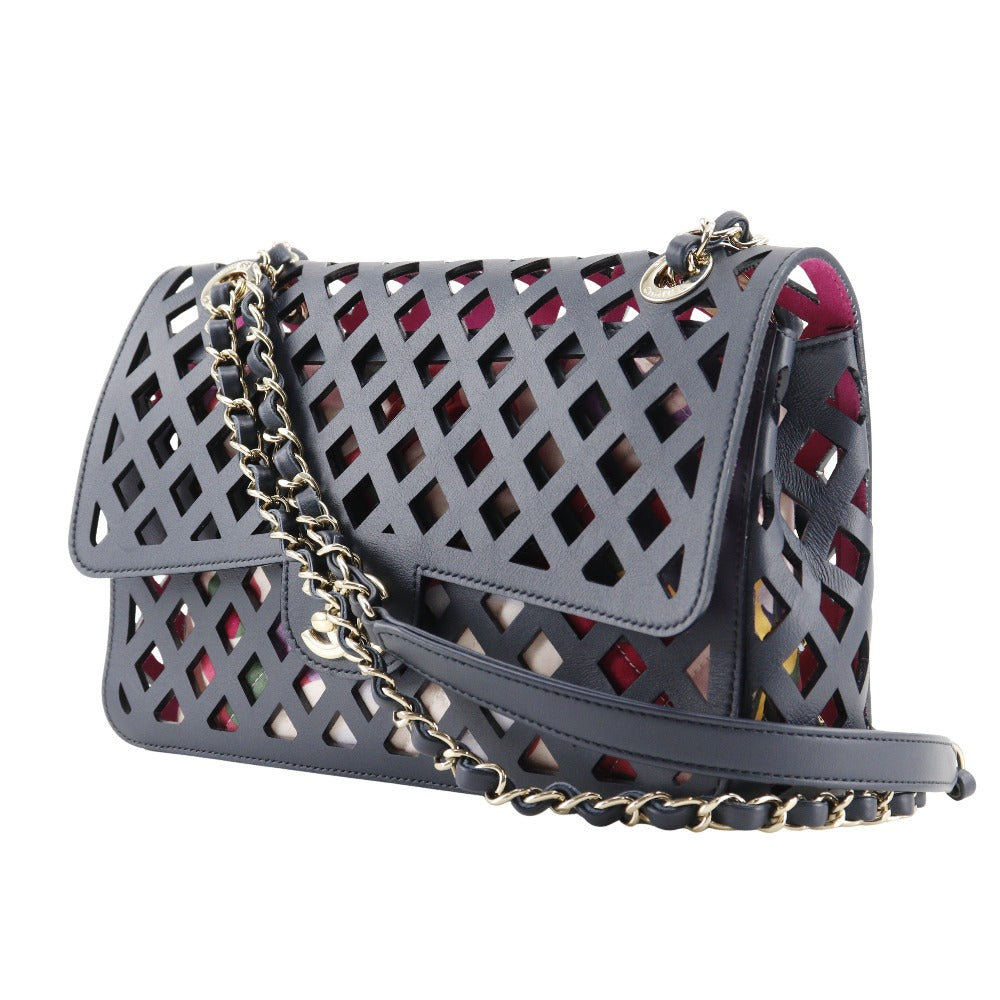 CHANEL Shoulder Bag AS2376 Calfskin Navy blue punching ChainShoulder Women