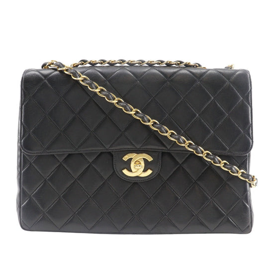 CHANEL Shoulder Bag lambskin black Double chain Deca Trasse