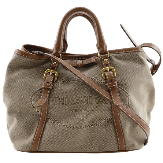 PRADA Handbag BN1841 Canvas, Leather beige 2WAYShoulder logo Women