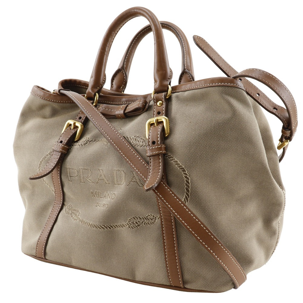 PRADA Handbag BN1841 Canvas, Leather beige 2WAYShoulder logo Women