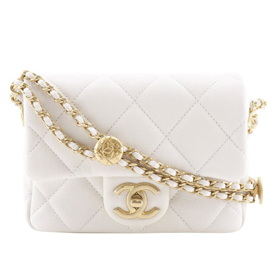 CHANEL Shoulder Bag A35200 Caviar skin White/Gold Metal ChainShoulder Matelasse Flap Shoulder Women