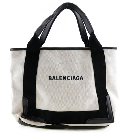 BALENCIAGA Handbag canvas White / black Tote Bag Cabas S Women