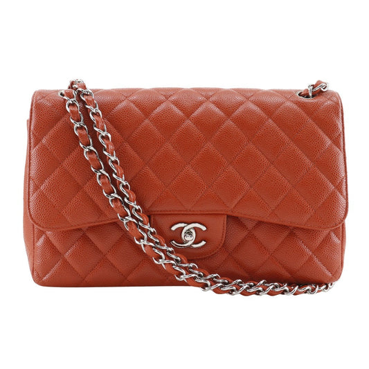 CHANEL Shoulder Bag A58600 Caviar skin Orange Double flap Double Chain Shoulder Deca Trasse 30 Women