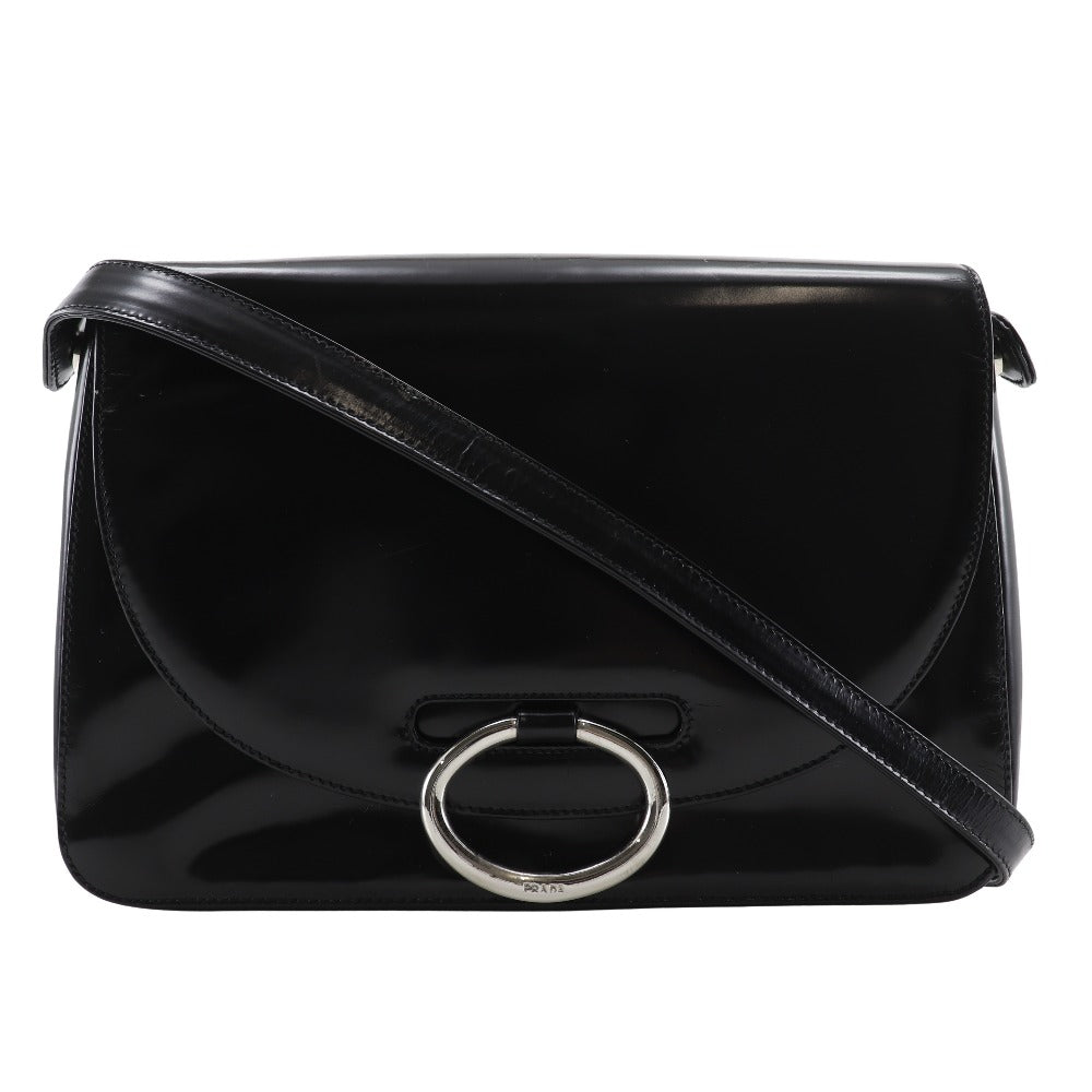 PRADA Shoulder Bag Patent leather black one belt Women