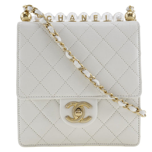 CHANEL Shoulder Bag AS0584 lambskin White Matrasse