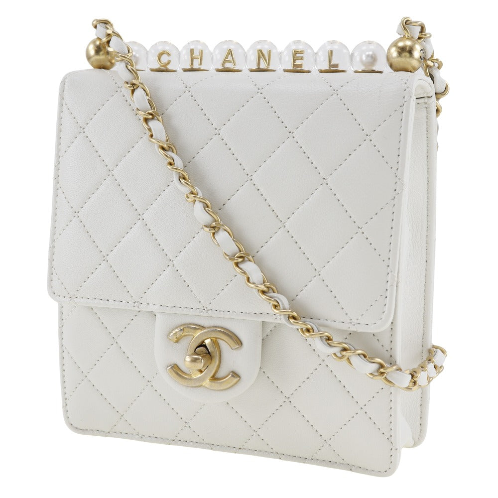 CHANEL Shoulder Bag AS0584 lambskin White Matrasse