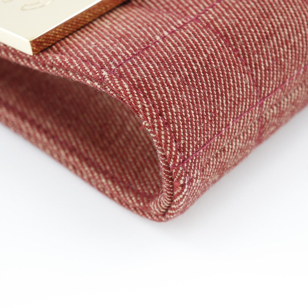 CHANEL Shoulder Bag Cotton canvas Red Chocolate bar line ChainShoulder Women