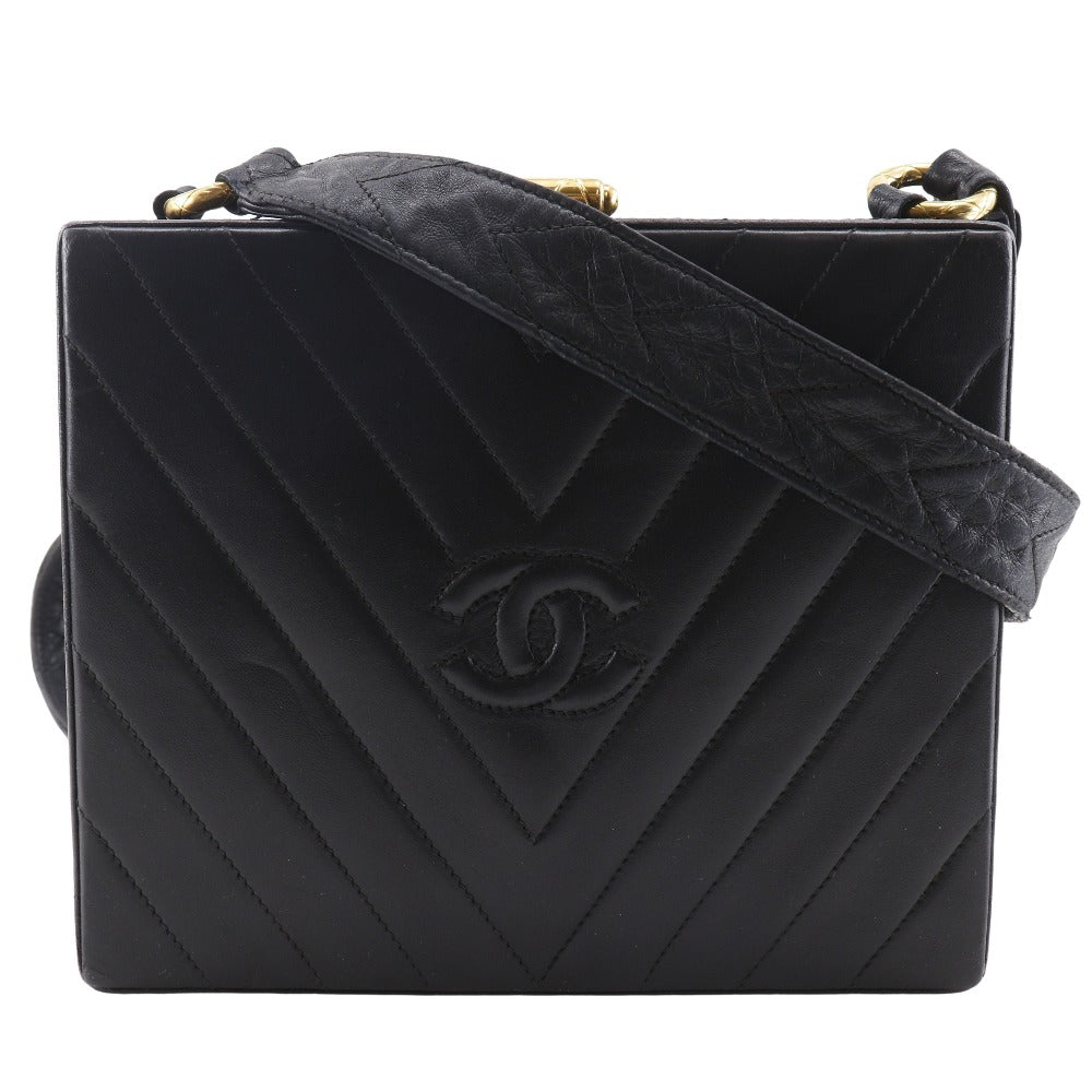 CHANEL Shoulder Bag lambskin black Vstitch Chevron COCO Mark Women