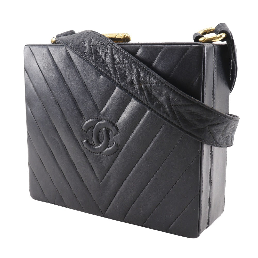 CHANEL Shoulder Bag lambskin black Vstitch Chevron COCO Mark Women