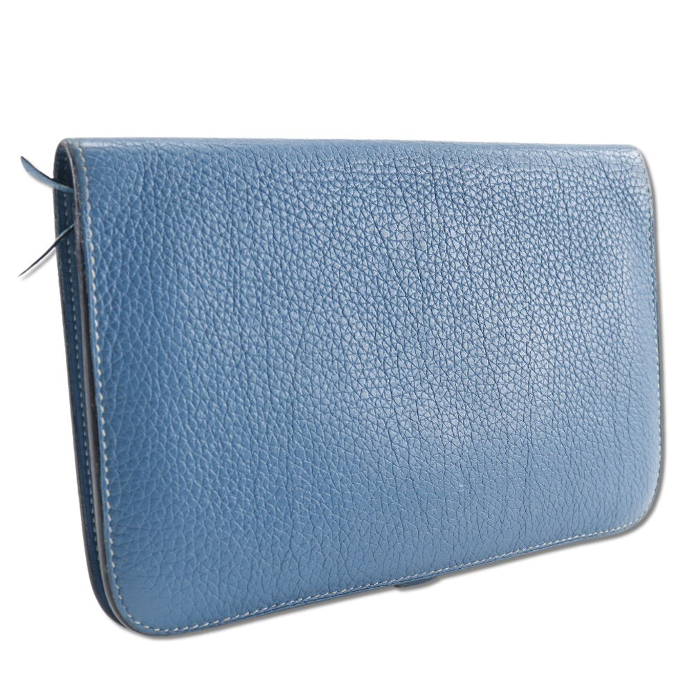 HERMES Long Wallet Purse Togo blue Dogon GM