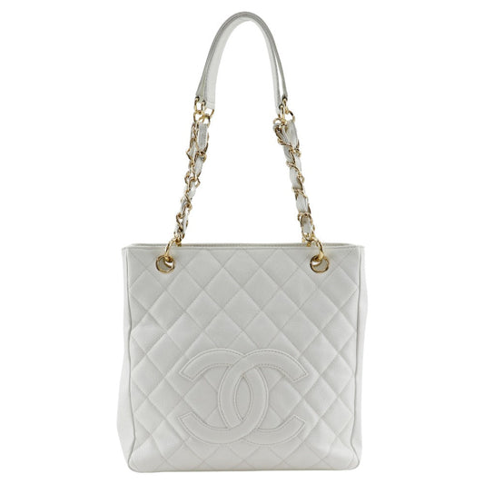 CHANEL Shoulder Bag Caviar skin White PST Chain Tote Women