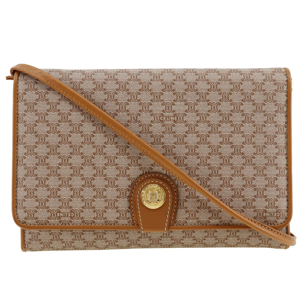 CELINE Shoulder Bag PVC, Leather beige 2-way clutch Macadam Old Celine Women