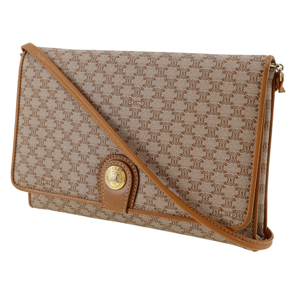 CELINE Shoulder Bag PVC, Leather beige 2-way clutch Macadam Old Celine Women