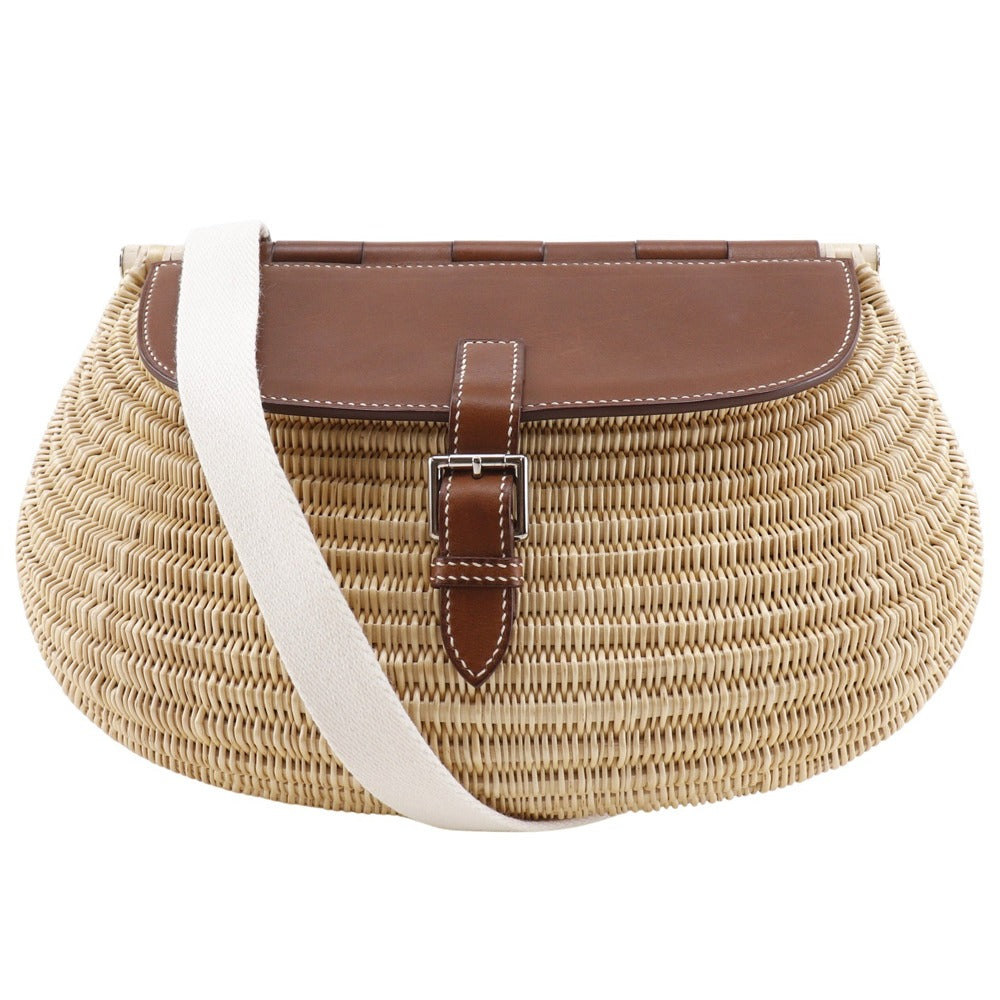 HERMES Shoulder Bag Leather, Willow Brown Basket bag fishing basket