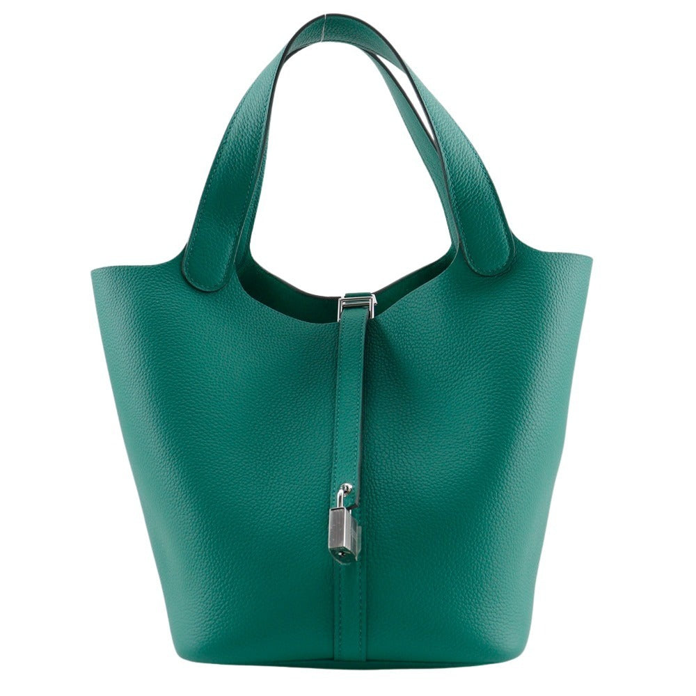 HERMES Handbag Taurillon Clemence Maurice Green Picotan Lock 22 MM